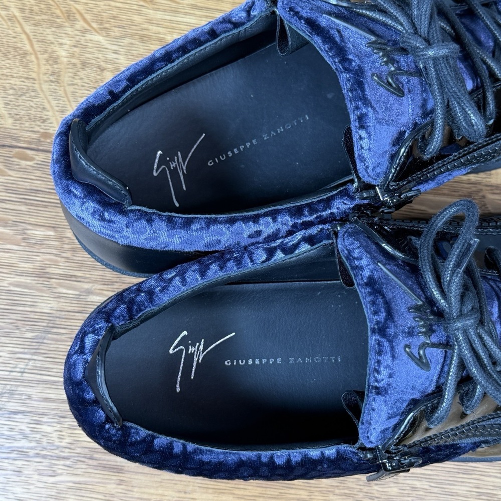 Mint Giuseppe Zanotti Meredith Blue Black Croc Velvet Men's 12 Shoes Sneakers - Picture 8 of 10